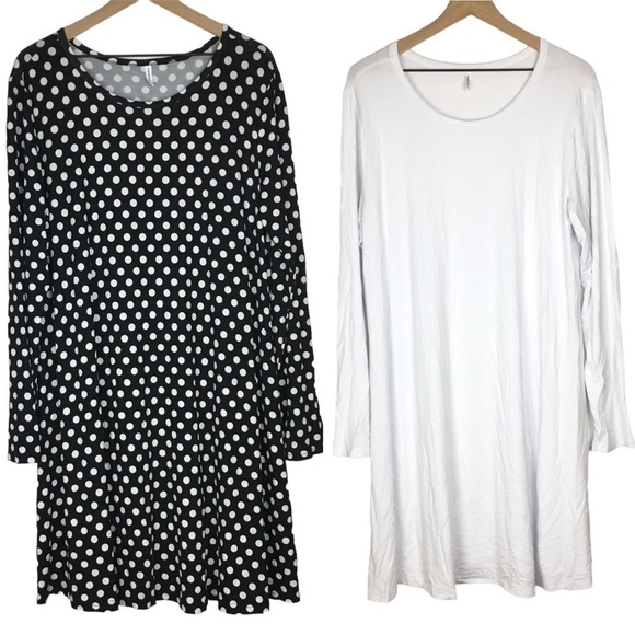POPYOUNG Lot of 2 Swing Dress T Shirt Style Long Sleeve Stretchy Dots Size 3XL - Picture 1 of 16